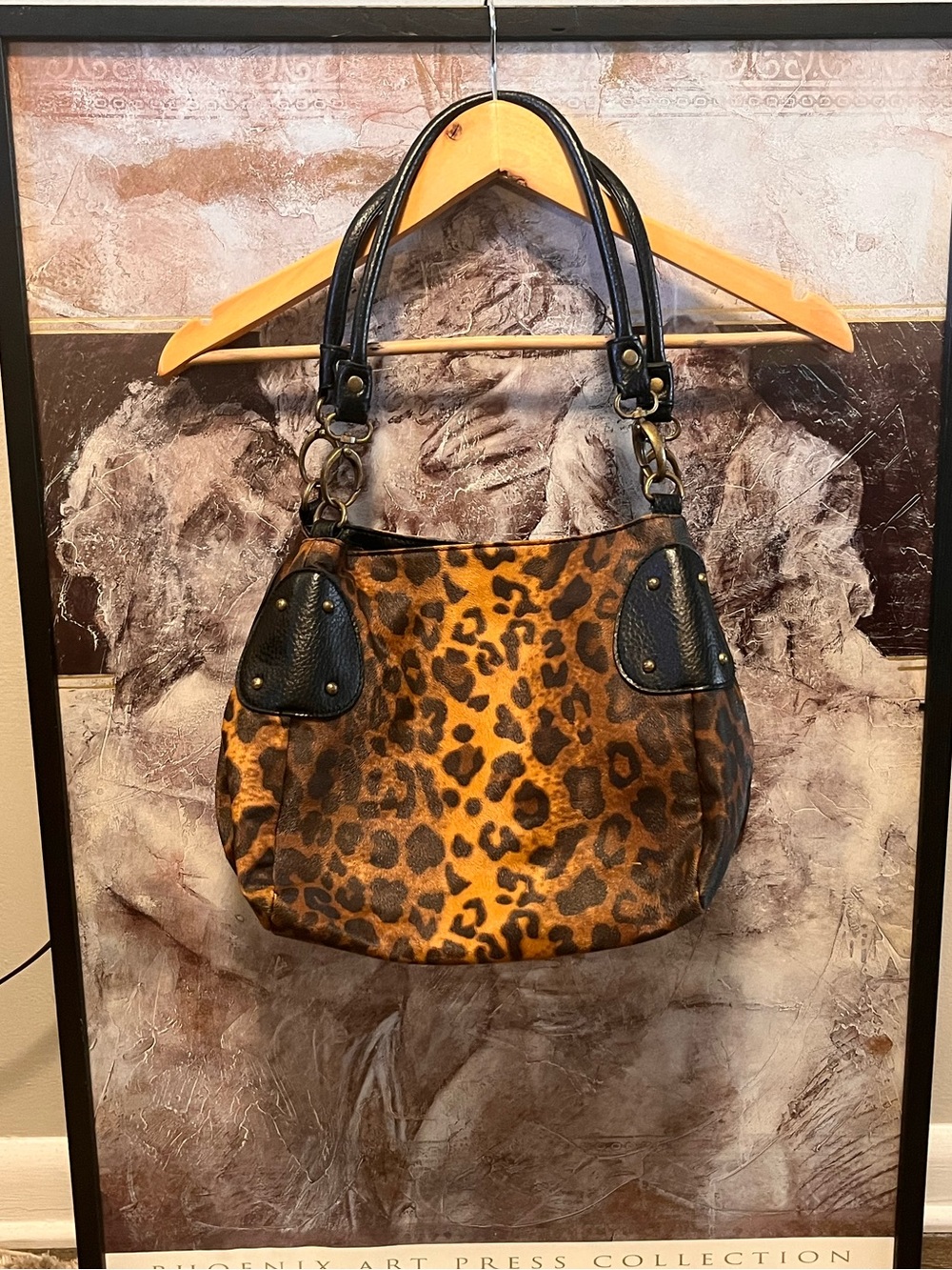 Leopard Print Shoulder Bag with Black Trim